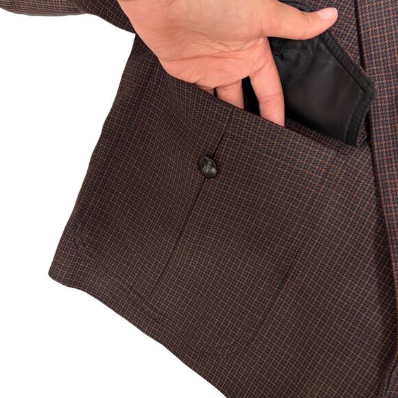 Zara Houndstooth Cropped Blazer L Brown Check Tailored Jacket Business - Picture 9 of 13